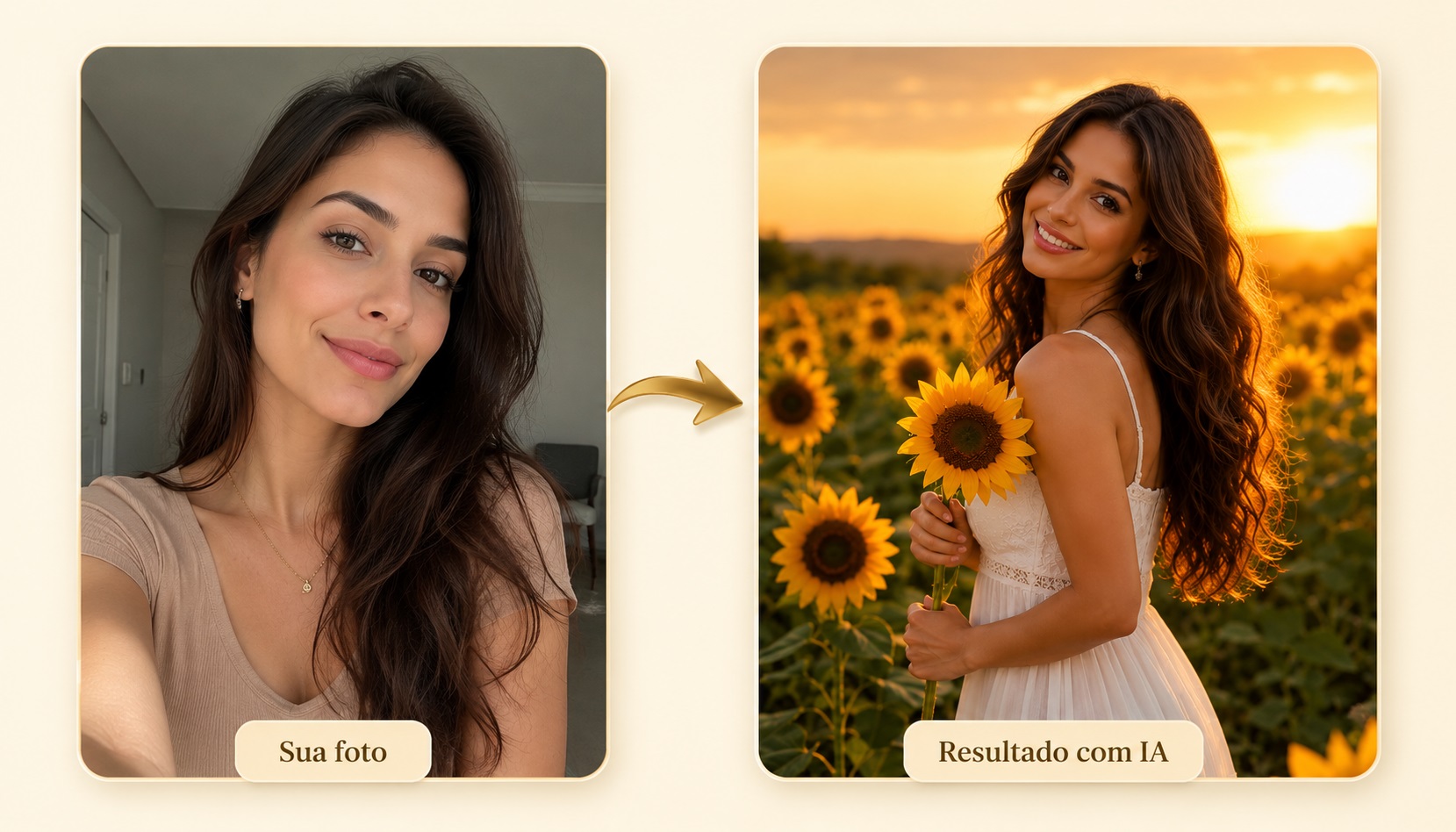 Comparativo antes e depois da foto com IA
